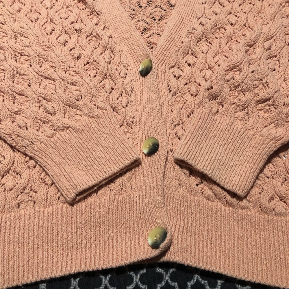 Zara Womens Open Knit Button Cardigan Sz Medium 100% Cotton Coral Pink L1 - Picture 4 of 8